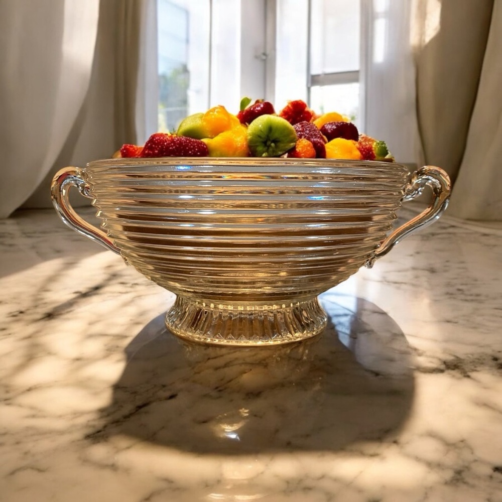 Vintage Anchor Hocking Manhattan Pedestal Fruit Bowl Art Deco